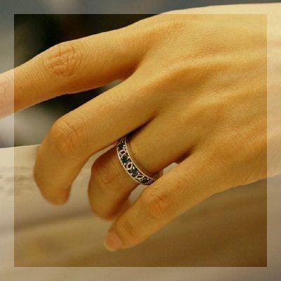 ブルートリートダイヤモンド ミル打ちアンティークデザインリング 誕生石 4月 PT900 K18 K10対応の画像