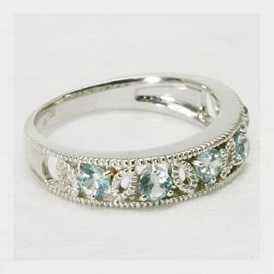 バイヤー名品   ブルージルコンミル打ちアンティークデザインリング　PT900 K18 K10対応の画像