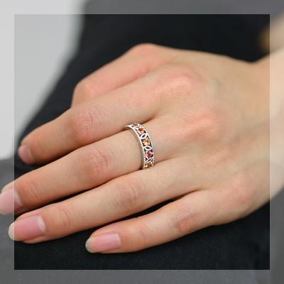 オレンジサファイアミックスミル打ちアンティークデザインリング 誕生石 9月 PT900 K18 K10対応の画像