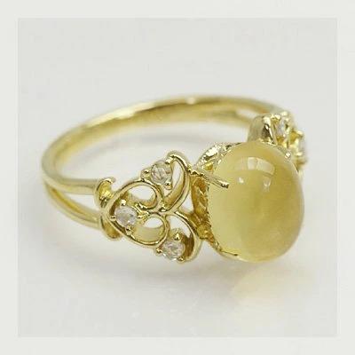 エクスプレッション”ゴールデンベリルキャッツアイ ローズカットダイヤモンドリング PT900 K18 K10対応 誕生石 4月の画像