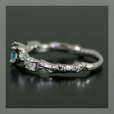 ブルートルマリン ローズカットダイヤモンドリング アルベロ 誕生石 4月 10月 PT900 K18 K10対応の画像