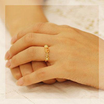フラワーガーデン”スペサタイトガーネット ローズカットダイヤモンドリング PT900 K18 K10対応 誕生石 1月の画像