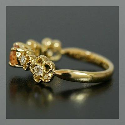 フラワーガーデン”スペサタイトガーネット ローズカットダイヤモンドリング PT900 K18 K10対応 誕生石 1月の画像