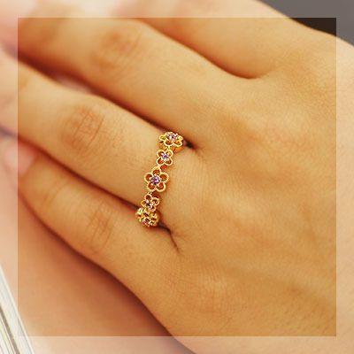フラワーガーデン”アメシストリング PT900 K18 K10対応 誕生石 2月の画像