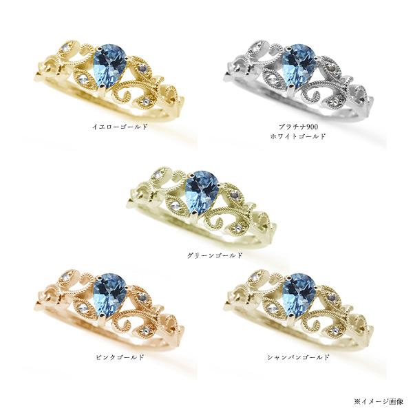 サンタマリアカラーアクアマリン ローズカットダイヤ リング ツタの葉ライン PT900 K18 K10対応の画像