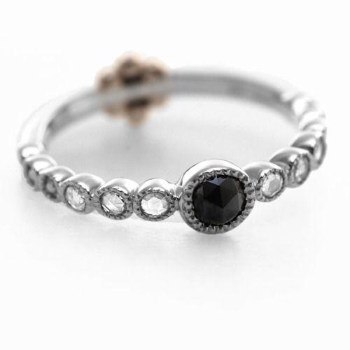 ブラックダイヤモンド ローズカットダイヤモンド ミル打ちリング 誕生石 4月　PT900 K18 K10対応の画像