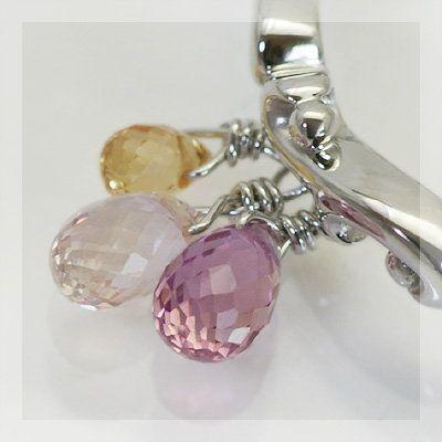 マルチカラーサファイア ブリオレット”リング 誕生石 9月 春色ピンク PT900 K18 K10対応の画像