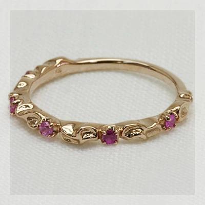 ピンクサファイアツタの葉シルエットリング PT900 K18 K10対応 誕生石 9月 春色ピンクの画像