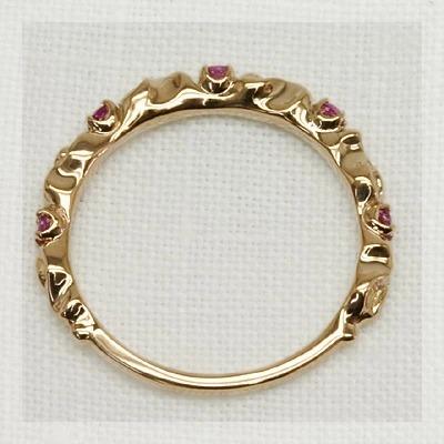 ピンクサファイアツタの葉シルエットリング PT900 K18 K10対応 誕生石 9月 春色ピンクの画像