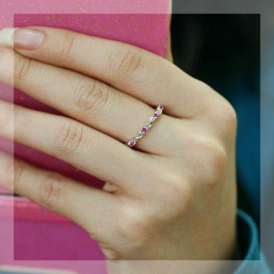 ルビー ツタの葉シルエットリング PT900 K18 K10対応 誕生石 7月の画像