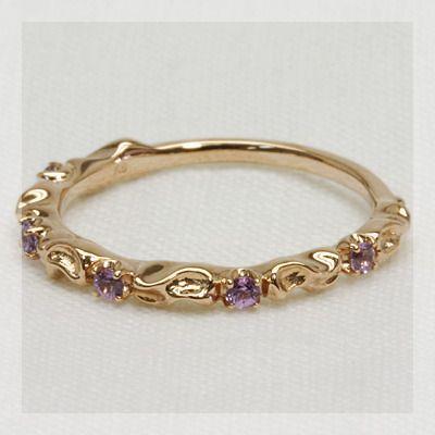 バイオレットサファイア ツタの葉シルエットリング PT900 K18 K10対応 誕生石 9月の画像