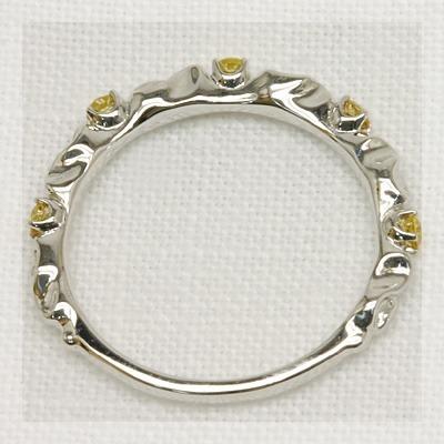 イエローサファイアツタの葉シルエットリング  PT900 K18 K10対応 誕生石 9月の画像