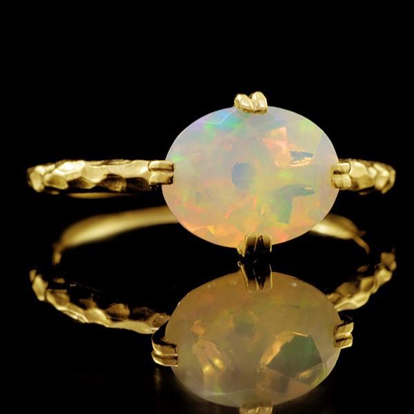 9×7mm エチオピアオパール エッセ リング PT900 K18 K10対応 誕生石 10月の画像