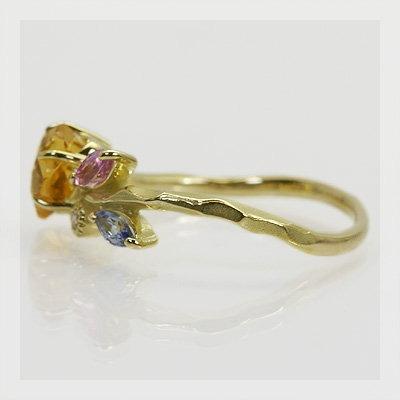 お花シトリン ピンクサファイア タンザナイト ローズカットダイヤモンド リング PT900 K18 K10対応  誕生石 4月 9月 11月 12月の画像