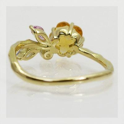 お花シトリン ピンクサファイア タンザナイト ローズカットダイヤモンド リング PT900 K18 K10対応  誕生石 4月 9月 11月 12月の画像