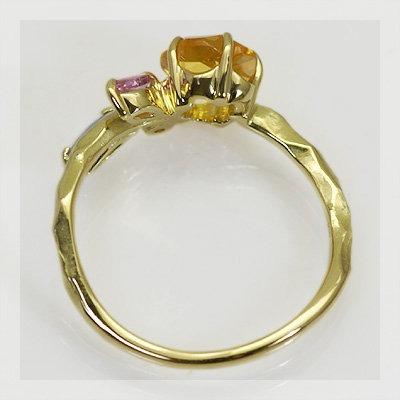 お花シトリン ピンクサファイア タンザナイト ローズカットダイヤモンド リング PT900 K18 K10対応  誕生石 4月 9月 11月 12月の画像