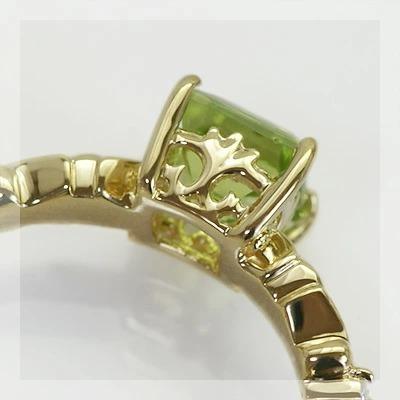 ペリドット ローズカットダイヤモンドリング 誕生石 4月 8月 PT900 K18 K10対応の画像