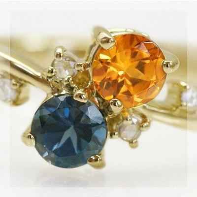 人気 再販 スペサタイトガーネット ロンドンブルートパーズ ローズカットダイヤモンドリング 誕生石 1月 11月 PT900 K18 K10対応の画像