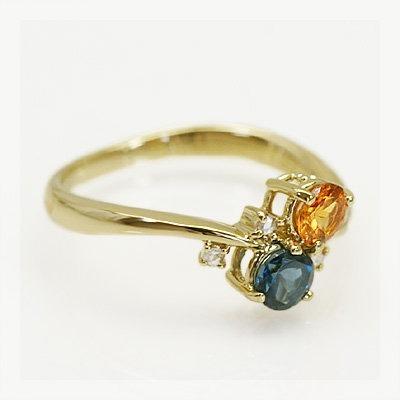 人気 再販 スペサタイトガーネット ロンドンブルートパーズ ローズカットダイヤモンドリング 誕生石 1月 11月 PT900 K18 K10対応の画像