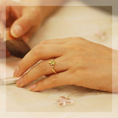 イエローベリル ペリドット ローズカットダイヤモンドリング 誕生石 4月 8月 PT900 K18 K10対応の画像