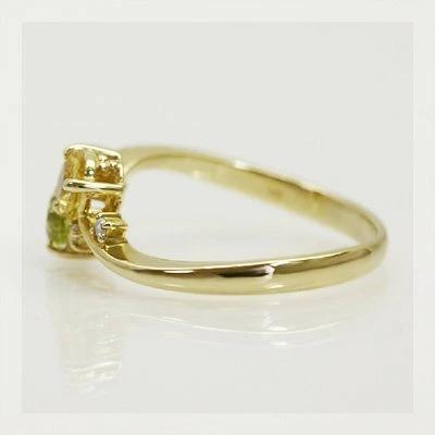 イエローベリル ペリドット ローズカットダイヤモンドリング 誕生石 4月 8月 PT900 K18 K10対応の画像
