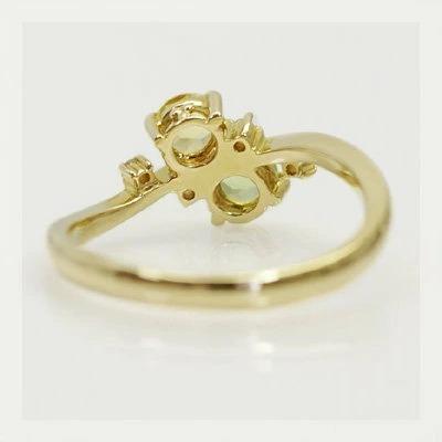 イエローベリル ペリドット ローズカットダイヤモンドリング 誕生石 4月 8月 PT900 K18 K10対応の画像