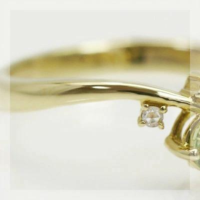 イエローベリル ペリドット ローズカットダイヤモンドリング 誕生石 4月 8月 PT900 K18 K10対応の画像