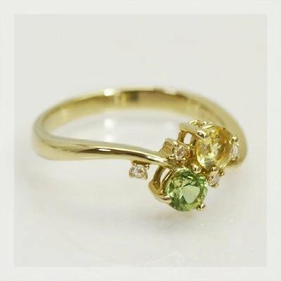 イエローベリル ペリドット ローズカットダイヤモンドリング 誕生石 4月 8月 PT900 K18 K10対応の画像