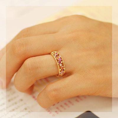 ミストゥーラ ピンク系マルチカラーリング PT900 K18 K10対応 春色ピンクの画像