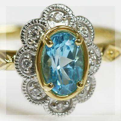 P10％ ブルートパーズ ダイヤモンド リング K18YG・プラチナコンビ