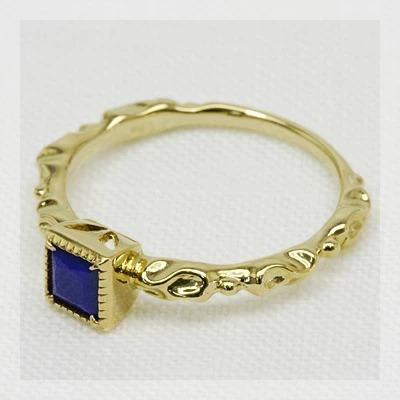 ラピスラズリ ナチュラルライン・スクエアフェイスリング 誕生石 12月 PT900 K18 K10対応の画像