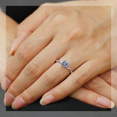 サファイア ナチュラルライン・スクエアフェイスリング  誕生石 9月 PT900 K18 K10対応の画像