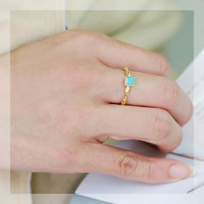 K トルコ石 ナチュラルラインスクエアフェイスリング 誕生石 12月 PT900 K18 K10対応の画像