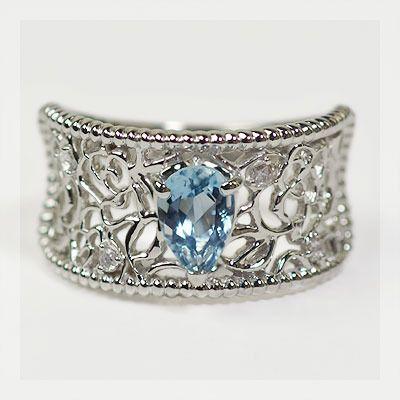 サンタマリアアフリカーナ アクアマリン ローズカット ダイヤモンド 薔薇のレースワーク リング 誕生石 3月 PT900 K18 K10対応 | 