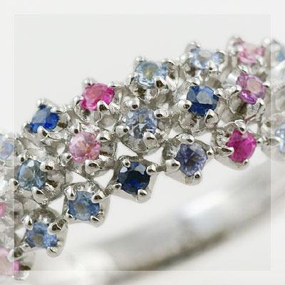 デリシュー マルチカラーサファイア リング PT900 K18 K10対応 誕生石 9月の画像