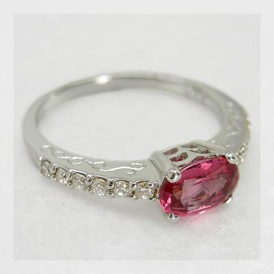スピネル ダイヤモンド フレーミング リング ピンキーサイズも可能 誕生石 8月 4月 PT900 K18 K10対応の画像
