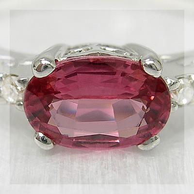 スピネル ダイヤモンド フレーミング リング ピンキーサイズも可能 誕生石 8月 4月 PT900 K18 K10対応の画像