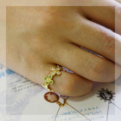 リング 指輪 デマントイドガーネ ローズカットダイヤモンドクロシェ