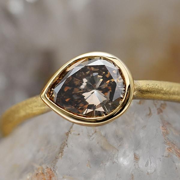 はこぽす対応商品 K18yg テクスチャーリング ファンシーブラウンダイヤモンド 指輪 リング 華やぎブラウン 赤いきらめきがチラッと浮かぶ 11 Xmas クリスマス 4月 誕生石 限定１本 インスピ レディースアクセサリー