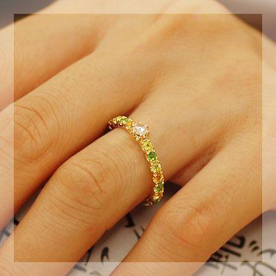 ローズカットダイヤモンド マルチカラーリング オリーブ 誕生石 4月 PT900 K18 K10対応の画像
