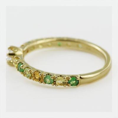 ローズカットダイヤモンド マルチカラーリング オリーブ 誕生石 4月 PT900 K18 K10対応の画像