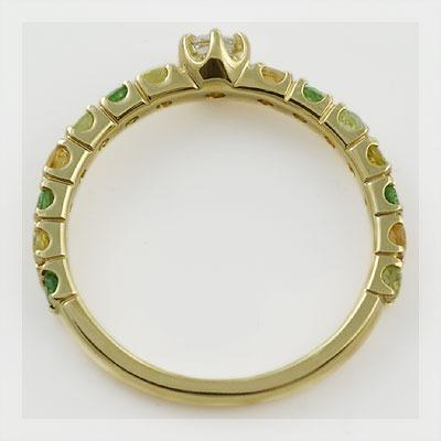 ローズカットダイヤモンド マルチカラーリング オリーブ 誕生石 4月 PT900 K18 K10対応の画像