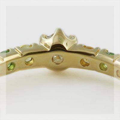 ローズカットダイヤモンド マルチカラーリング オリーブ 誕生石 4月 PT900 K18 K10対応の画像