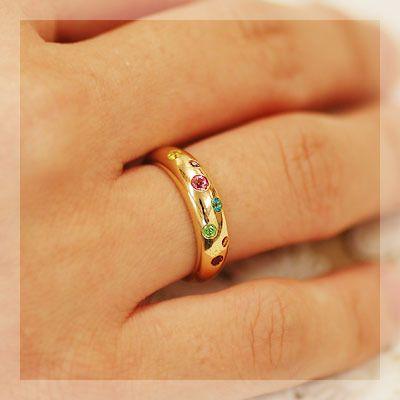 マルチカラー７石の宝石ドッツリング PT900 K18 K10対応の画像