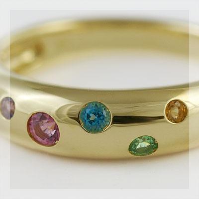 マルチカラー７石の宝石ドッツリング PT900 K18 K10対応の画像