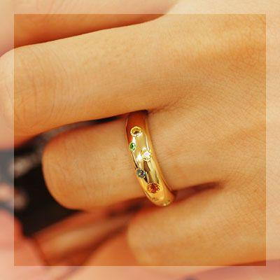マルチカラー７石の宝石ドッツリング オリーブ PT900 K18 K10対応の画像