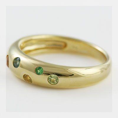 マルチカラー７石の宝石ドッツリング オリーブ PT900 K18 K10対応の画像