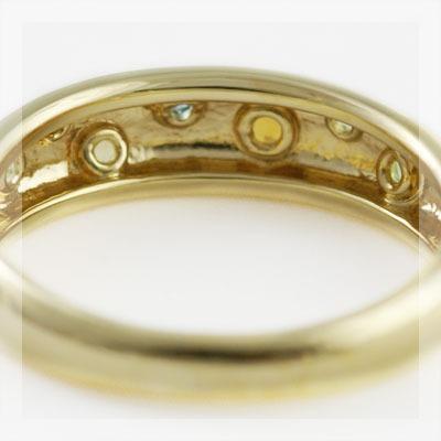 マルチカラー７石の宝石ドッツリング オリーブ PT900 K18 K10対応の画像