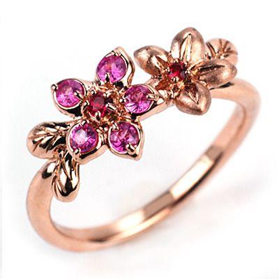 K18PG天然ピンクサファイア☆桜のペアシェイプフラワーネックレス