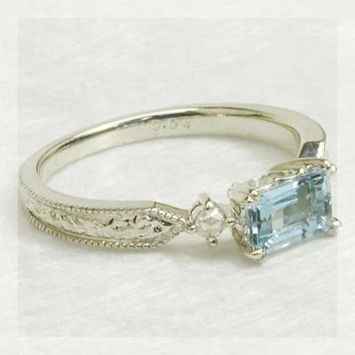 オクタゴン アクアマリンリング 誕生石 3月 PT900 K18 K10対応の画像